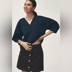 By Anthropologie V-Neck Top Scuba XS Navy Blue EUC